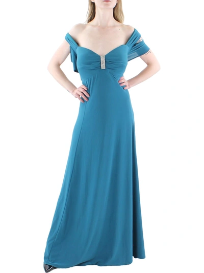 R & M Richards Plus Womens Cold Shoulder Formal Evening Dress In Blue
