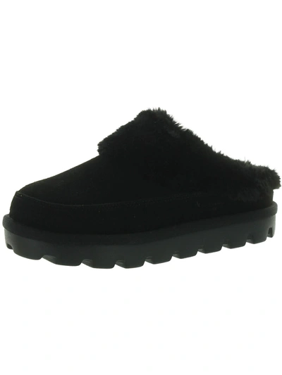 Ugg Tizzey Womens Suede Faux Fur Lined Scuff Slippers In Black