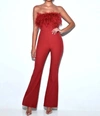 Miss Circle Feather Jumpsuit In Red In Red