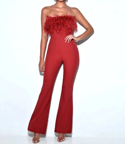 Miss Circle Feather Jumpsuit In Red