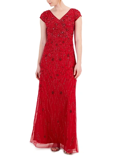 Jkara Womens Embellished Long Evening Dress In Red