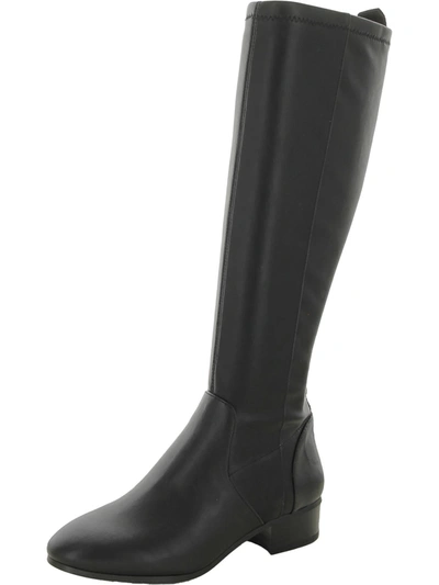 Nine West Olwynne Womens Faux Leather Stacked Heel Knee-high Boots In Black