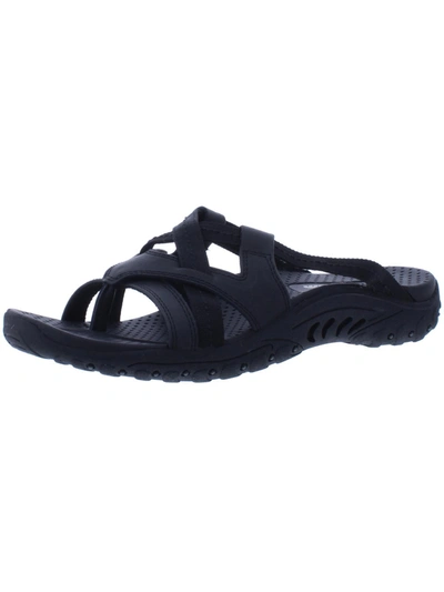 Skechers Soundstage Womens Leather Embroidered Thong Sandals In Black