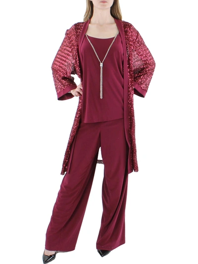 R & M Richards Plus Womens 3pc Sequined Pant Outfit In Red