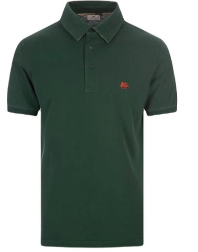 Etro Polo Shirt With Logo And Paisley Undercollar In Green