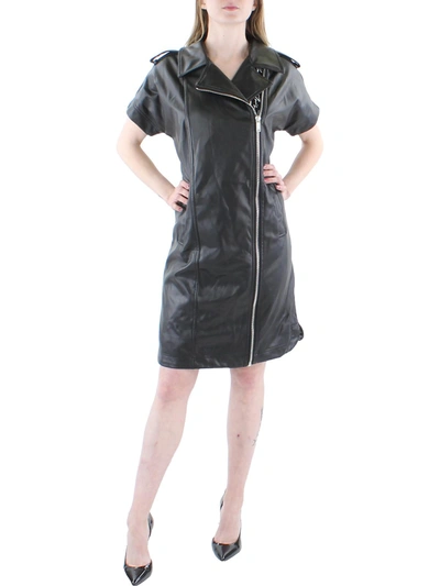 Karl Lagerfeld Womens Faux Leather Knee Length Midi Dress In Black