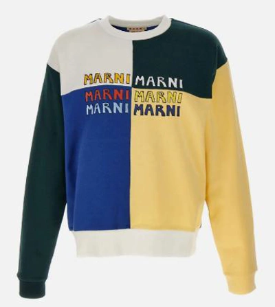 Marni Colorblock Cotton Logo Graphic Sweatshirt In Multicolor