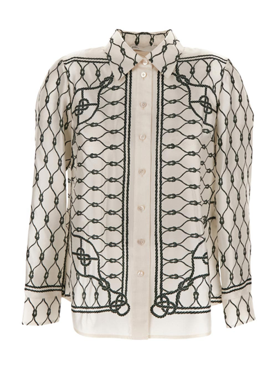 Tory Burch Knot-print Silk Shirt In Multi