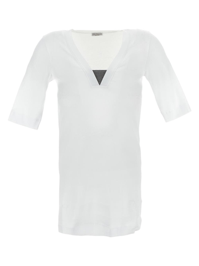Brunello Cucinelli Monili Band Jersey T-shirt In White
