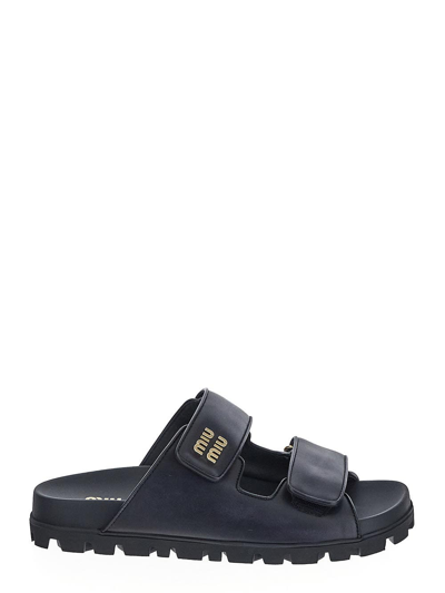 Miu Miu Logo Plaque Slides In Black