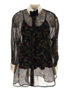 Max Mara Marocco Floral-print Chiffon Collared Tunic Shirt In Black