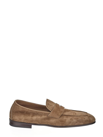Brunello Cucinelli Leather-trimmed Suede Penny Loafers In Brown