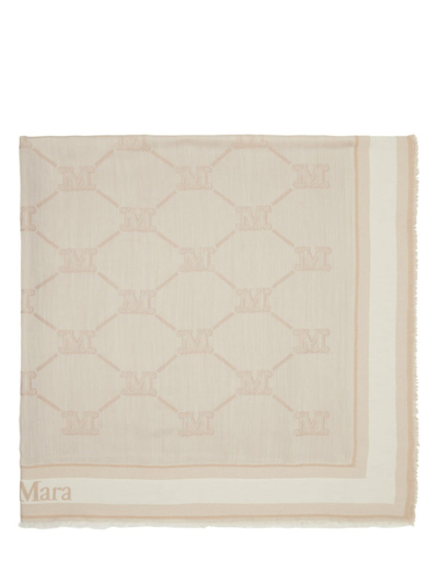 Max Mara Wool Blend Printed Foulard In Beige