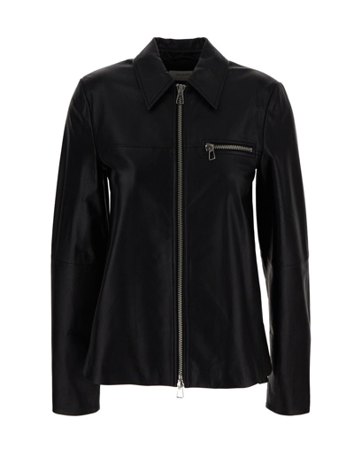 Sportmax Womens Black Spread-collar Zip-pocket Leather Jacket