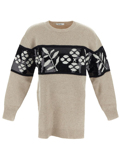 Max Mara Faggi Sequin Detailed Sweater In Beige