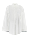Brunello Cucinelli Oversized White Shirt With Contrasting Hem In Cotton Blend Woman In White