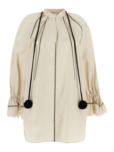 Max Mara Womens Ivory Rive Pom-pom Embellished Stretch-cotton Midi Dress