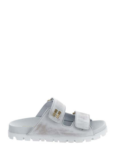 Miu Miu Logo Plaque Slides In White