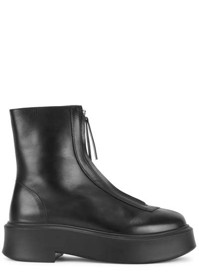 THE ROW THE ROW ZIPPED 1 LEATHER FLATFORM ANKLE BOOTS