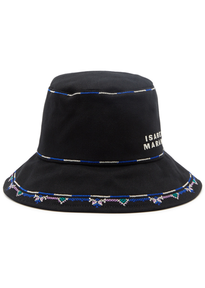 Isabel Marant Halena Embroidered Cotton Bucket Hat In Black