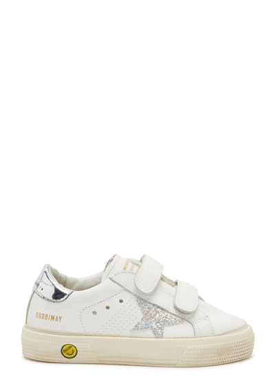 Golden Goose Kids May School Leather Sneakers In White