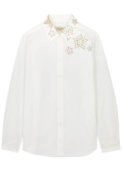 Max Mara Donnola Crystal-embellished Cotton Poplin Shirt In White