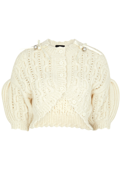 Simone Rocha Cropped Alpaca-blend Cardigan In Cream