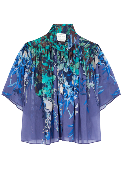 Forte Forte Forte_forte Printed Cropped Cotton-blend Blouse In Blue