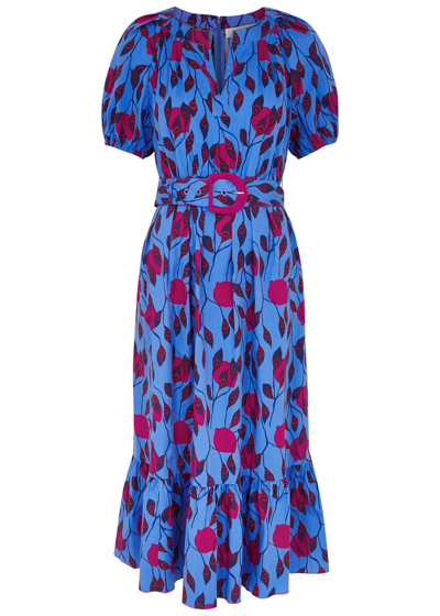 Diane Von Furstenberg Lindy Cotton Poplin Midi Dress In Blue