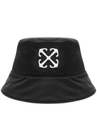 Off-white Arrows Embroidered Satin Bucket Hat In Black