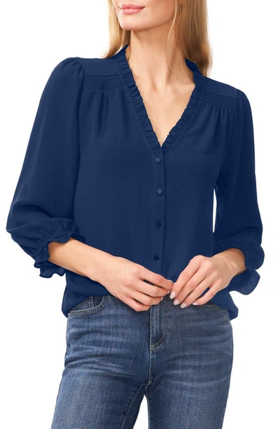 Cece Ruffle V-neck Blouse In Night Horizon