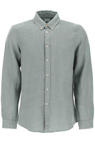 Ps By Paul Smith Camicia Button Down In Lino In Green