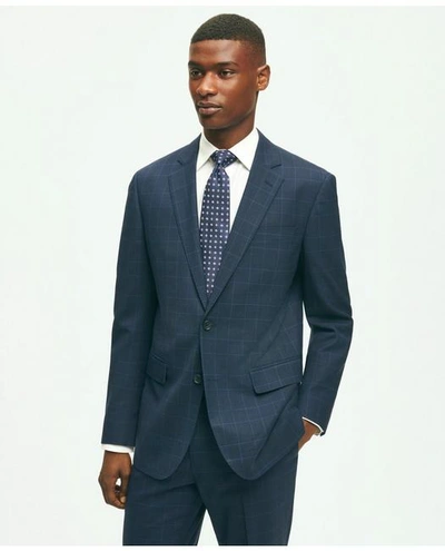Brooks Brothers Explorer Collection Slim Fit Wool Checked Suit Jacket | Navy | Size 36 Short