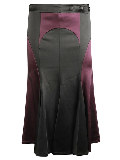 Off-white Pleated Satin Midi Skirt In Black Burgundy