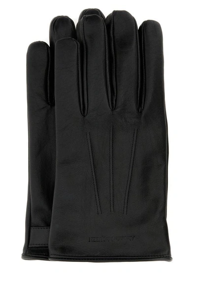 Alexander Mcqueen Man Black Leather Gloves