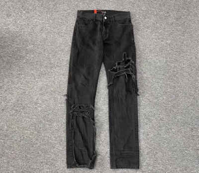Pre-owned Raf Simons 20ss Black Double Destruct Jeans