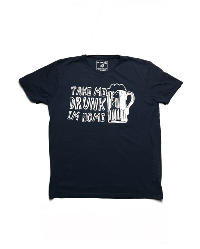Pre-owned Humor X Vintage Take Me Drunk I'm Home Humor Absurd Alcohol Japan Style Tee In Navy Blue
