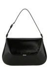 Amina Muaddi Leather Handbag With Curved Base And Reptile Motif Embossing In Black