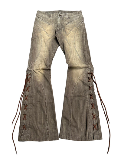 Pre-owned Archival Clothing X Tornado Mart Spiral Cut Patch Lace Flared Jeans In Mudwash