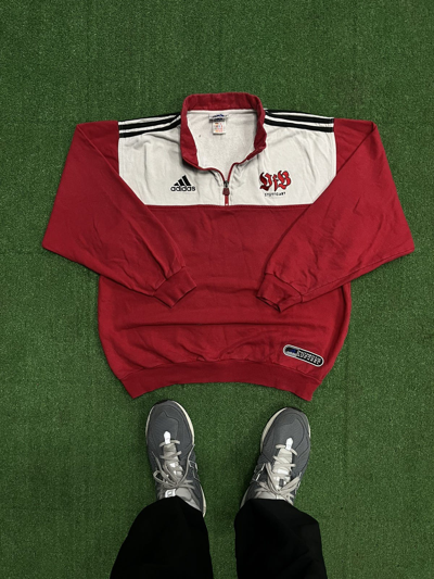 Pre-owned Adidas X Vintage Blokecore 90's Adidas Suttgard Japan Sweatshirt In Red