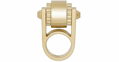 Pre-owned Balenciaga Ring Gold Tone Metal Hardware Gear Cylinder Large Size 6