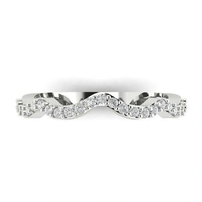 Pre-owned Pucci 0.30 Ct Round Simulated Wavy Curved Scalloped Stacking Band 14k White Solid Gold In White/colorless