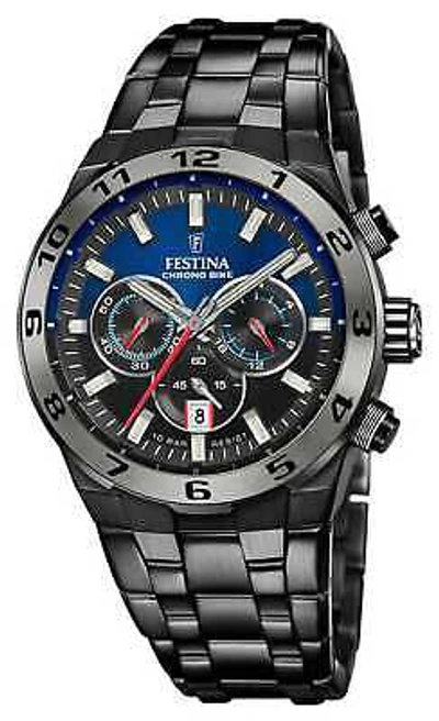 Pre-owned Festina Chrono Bike 2024 Special Edition (44.5mm) Blue Dial / Black Pvd