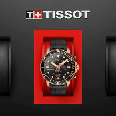 Pre-owned Tissot Seastar 1000 Chronograph Black/rose Gold T120.417.37.051.00 (fedex 2 Day)