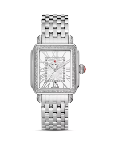 Pre-owned Michele Deco Madison Steel Diamonds With Silver Sunray Diamond Dial Lady Watch