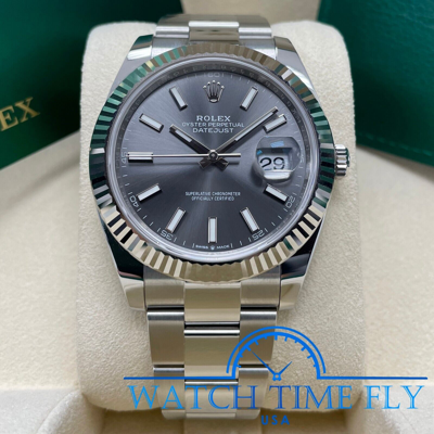 Pre-owned Rolex Datejust 41mm 126334 Fluted Bezel Rhodium Index Dial Oyster Bracelet Steel