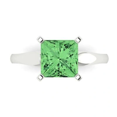 Pre-owned Pucci 2.5 Ct Princess Cut Simulated Green Stone Wedding Promise Ring 14k White Gold