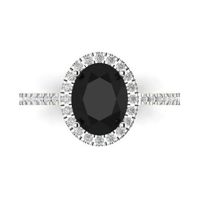 Pre-owned Pucci 2.86 Oval Halo Natural Onyx Classic Bridal Statement Ring Solid 14k White Gold