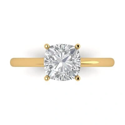 Pre-owned Pucci 1.8ct Cushion Cut Simulated Solitaire Statement Promise Ring 14k Yellow Gold In D