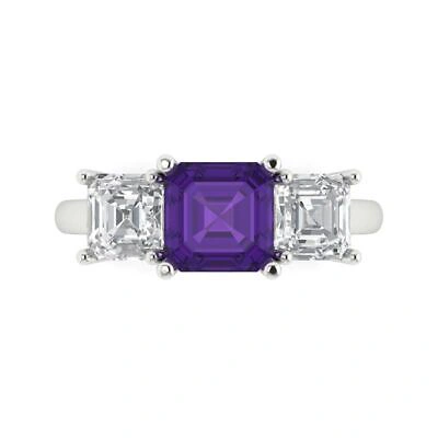 Pre-owned Pucci 3.25 Ct Emerald 3 Stone Real Amethyst Modern Statement Ring Solid 14k White Gold